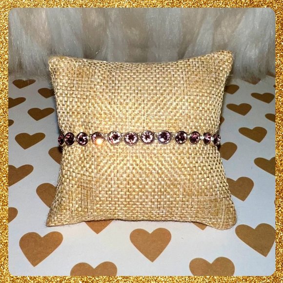 Silver-Toned Slider Bracelet with Simulated Pink Sapphire Crystal by "I am" NWOT - Picture 1 of 7